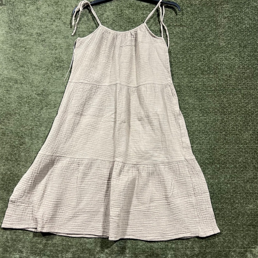Altar'd State Dress Womens Medium Tan Cotton Gauze Tiered Tie Strap ND30085